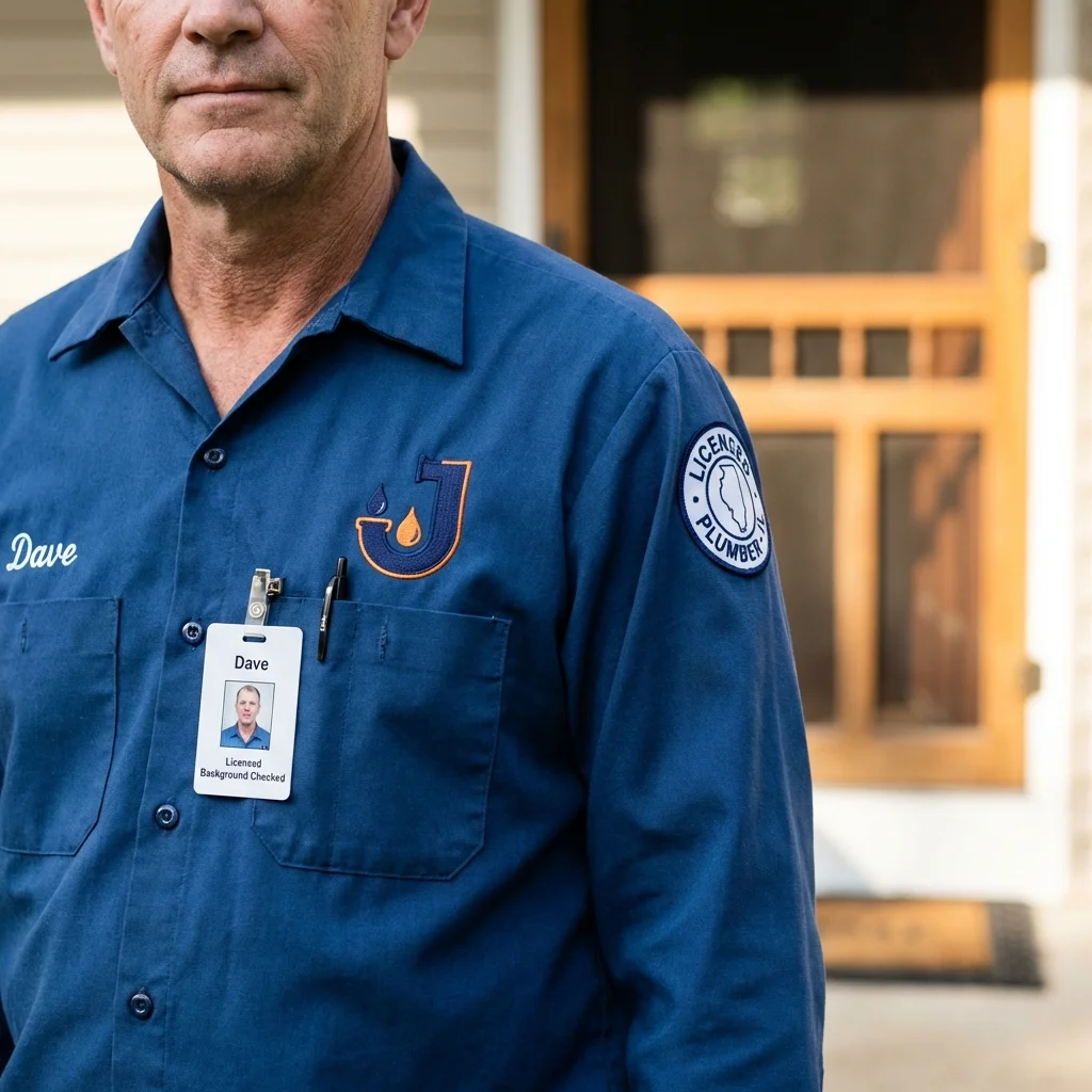 Licensed plumber showing ID badge in Englewood, CO