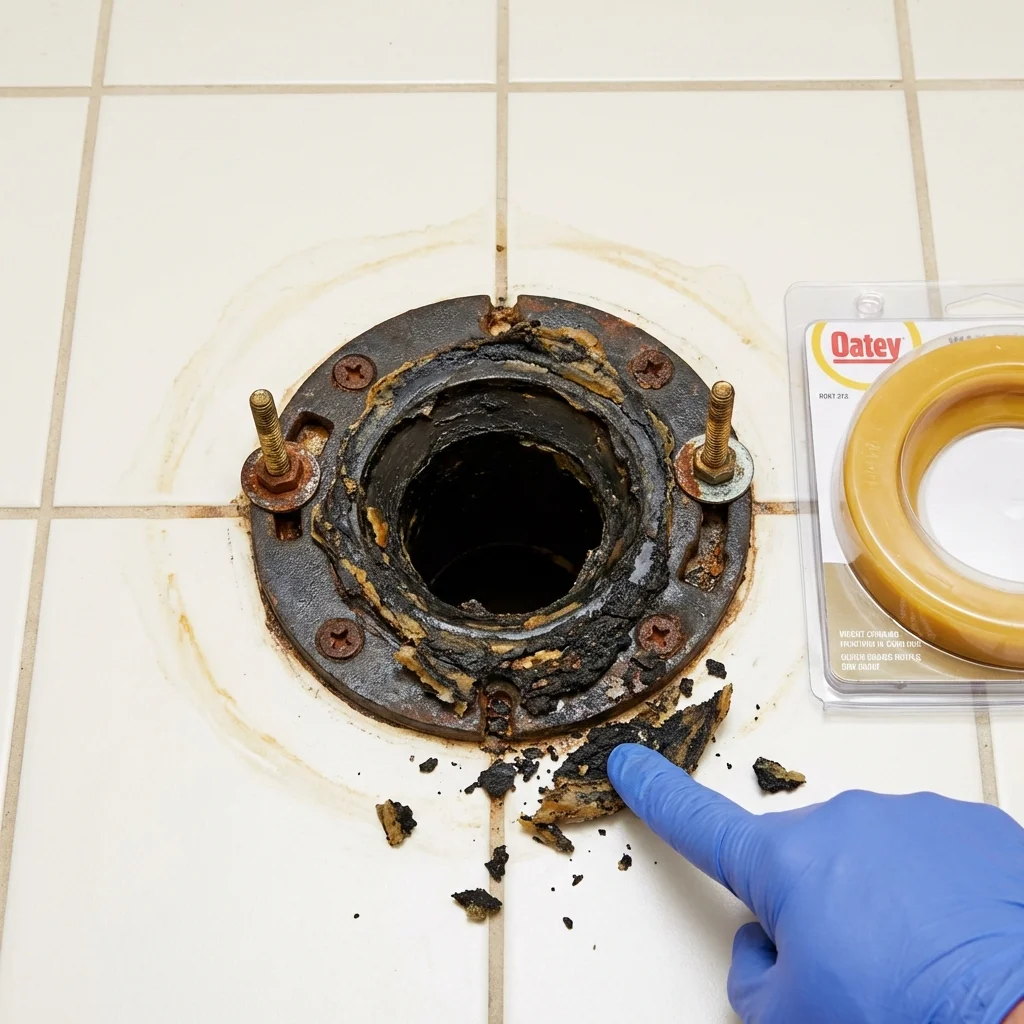 Failed wax ring showing water seepage at the base of a toilet in a Englewood, CO home