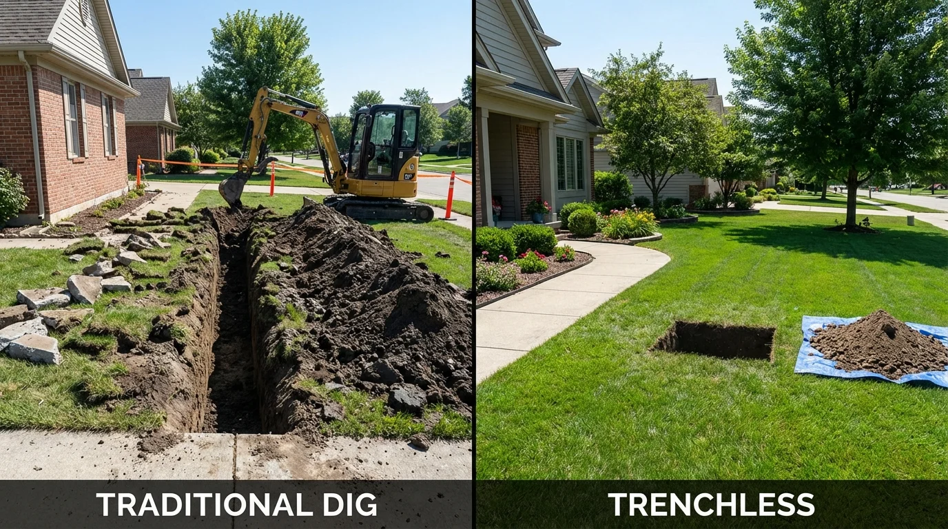 Trenchless sewer repair with minimal yard damage versus traditional excavation in Englewood, CO